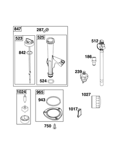 Lubrication Group Diagram and Parts List for 40N877-0049-B5  Briggs and Stratton Engine